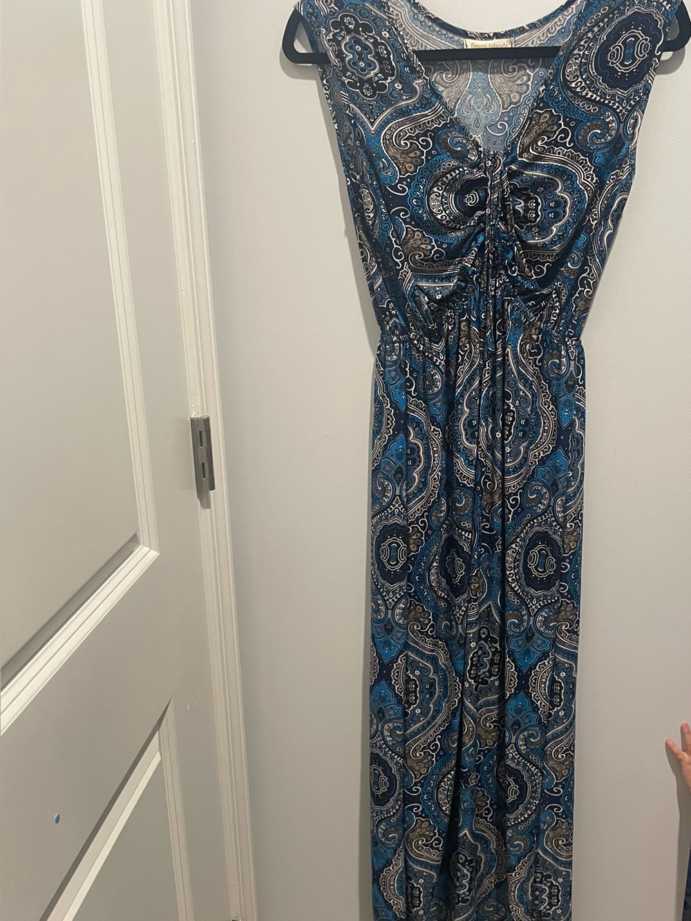 Blue Paisley Drawstring Maxi Dress